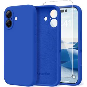 Magnetic for iPhone 16 Case, Compatible with MagSafe, [Screen Protector + Full Camera Protection], Silicone Shockproof Anti-Scratch Protective Phone Case for iPhone 16 6.1", Klein Blue