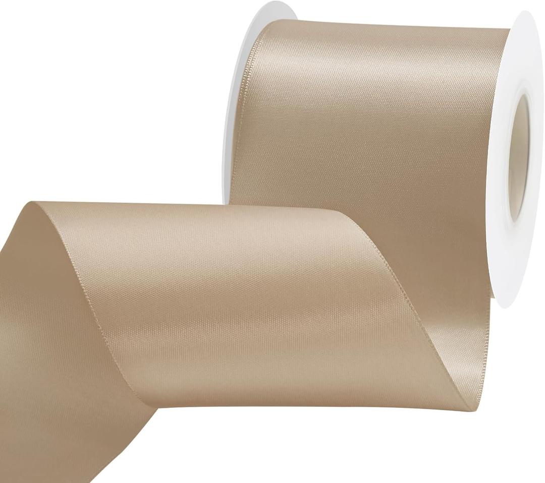 Tan Satin Ribbon 3 inch X 15 Yards Polyester Ribbon for Gift Wrapping Very Suitable for Weddings Party Hair Bow Invitation Decorations and More (3" X 15 Yards)