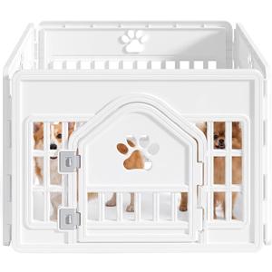 DUMOS Dog Playpen, Plastic Indoor Pet Fence for Small Dogs 4 Panels 24 Inch