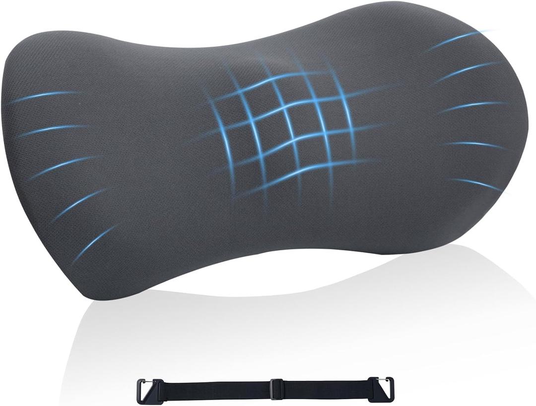 Lumbar Support Pillow for Office Chair and Car Seat, Lumbar Pillow with Adjustable Strap, Memory Foam Back Pillow for Lower Back Pain Relief, Back Support Pillow for Sitting, Driving, Traveling, 18.5*9.5*5.5 inches