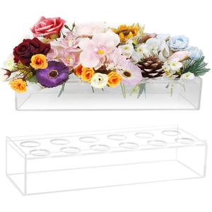 Flower Vase Acrylic Rectangular Floral Centerpiece for Dining Table, Long Rectangle Vase Decorative Clear Vase for Home and Weddings Decor - Flowers not Included