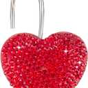 2 x Red Heart Valentines Day Shower Curtain Hooks - Luxury Sparkly Crystal Rhinestone Decorative Stainless Steel Shower Rings Hangers for Holiday Women Girls Bathroom Accessories