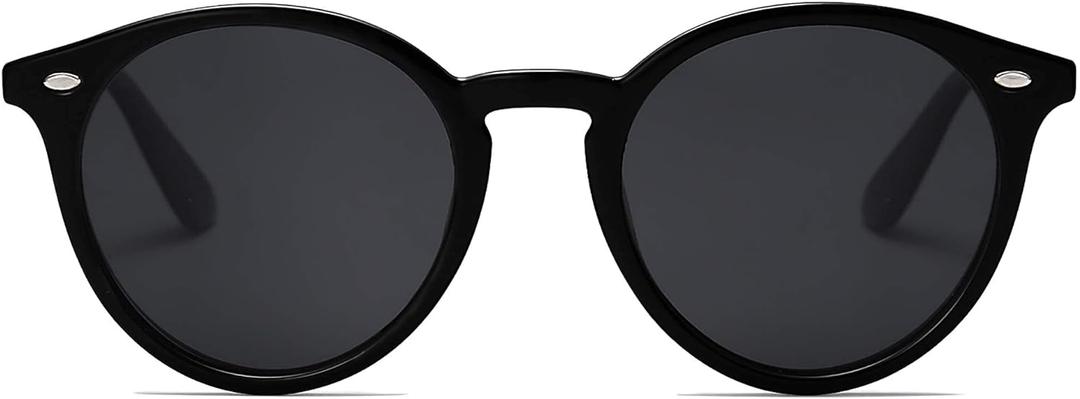 SOJOS Retro Round Polarized Sunglasses for Women Men Classic Vintage Sunnies SJ2069 (Black/Grey)