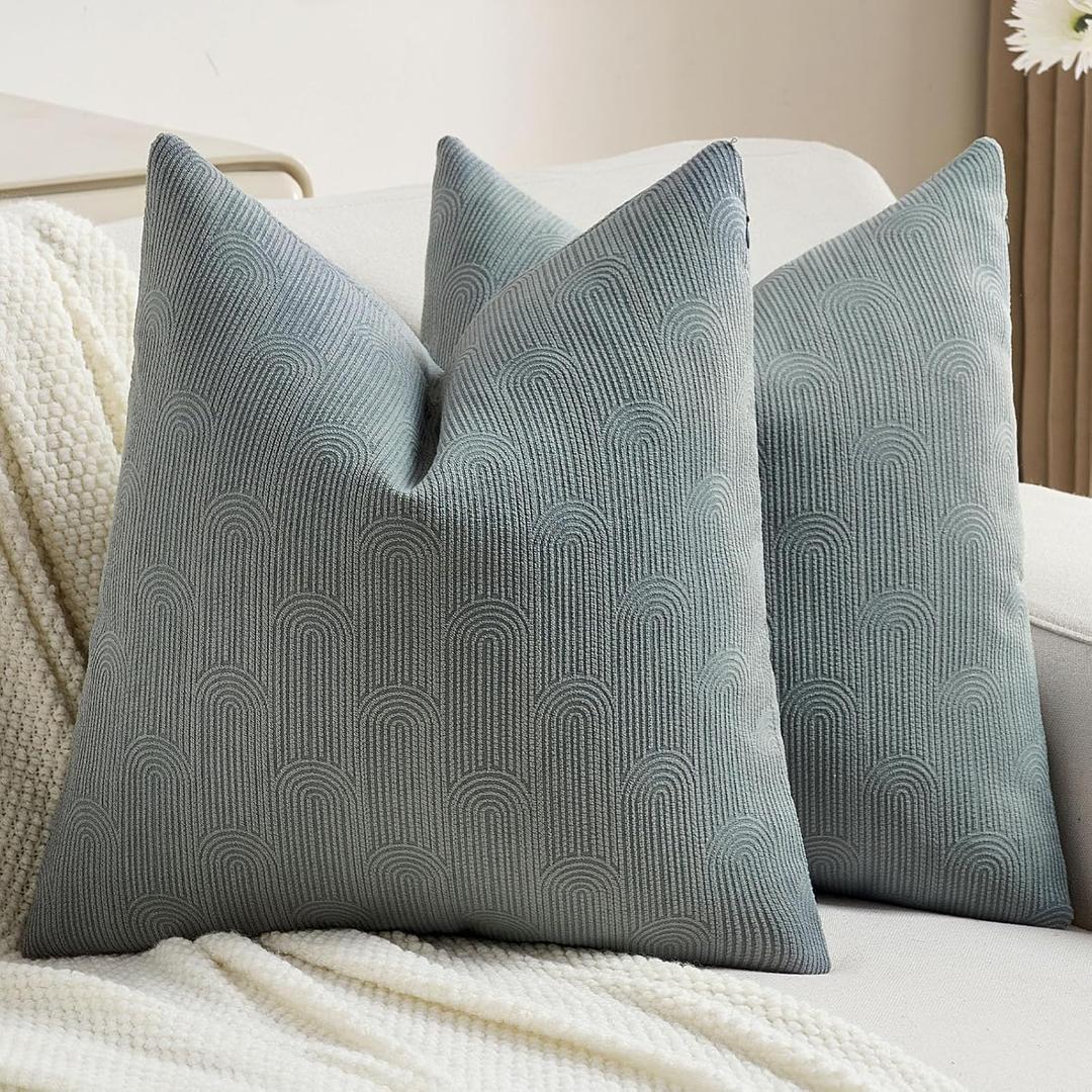 FUTEI Pack of 2 Chenille Decorative Throw Pillow Covers 20x20 Inch,Soft Cozy Striped Geometric Patterns Cushion Case,Modern Home Decor for Couch Bed Living Room,Dark Grey