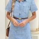 Women's Denim Dress for Women Cute Blue Babydoll Denim Shirt Dress Denim Dress with Pockets (Blue, L)