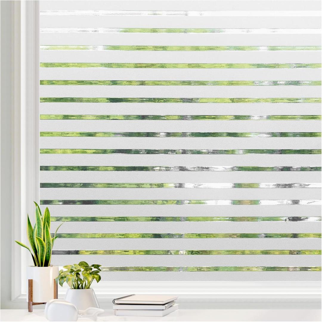 rabbitgoo Window Film Privacy for Glass Windows, Frosted Stripe Patterm Glass Sticker Static Cling No Glue Anti UV Decorative Door Cover Film for Home Office, 23.6" x 78.7"
