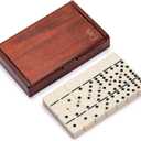 Yellow Mountain Imports 28 Tiles Double 6 Dominoes (Pips/Dots) Game Set - Jumbo Tournament Size Dominos with Dark Oak Wood Case