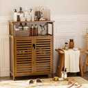 HITNET Bathroom Storage Cabinet, Bamboo Floor Cabinet with Double Doors and Open Shelf, Freestanding Cupboard for Living Room, Kitchen, Entryway, Walnut, Large
