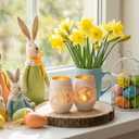 Easter Candle Holder, Frosted Egg-Shaped White Glass Tealight Votive Candle Holder with Bunny & Flower Design, Aesthetic Easter Decorations for Table, Spring Table Centerpiece, Easter Gift