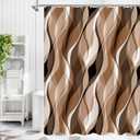 Brown Black Wavy Ombre Shower Curtain with Luxury Striped Design, Waterproof Quick-Dry Fabric, Modern Abstract Bathroom Curtain Set with 12 Hooks, 72x72 Inches