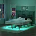 Full Bed Frame with LED Lights, 14 inch Metal Bedframe with Headboard, Outlets & USB, Heavy Duty Basic Steel Slats Platform, Noise Free, No Box Spring Needed