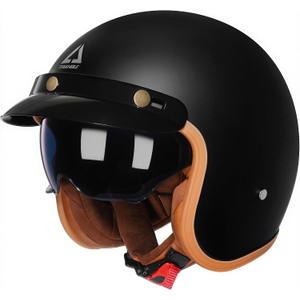TRIANGLE 3/ 4 Open Face Motorcycle Helmet, DOT Approved Retro Half Helmet with Sun Visor for Men & Women, Scooter Motorbike Moped Casco, Vintage Jet Style for Cruiser, Matte Black Large