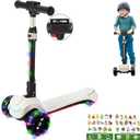 3 Wheel Electric Scooter for Kids Ages 3+, LCD Display, Colorful Lights, Reliable Thumb Throttle, 3 Adjustable Height, 5Mph Safe Speed and Long Range, Foldable Kids Electric Scooter (White-02)
