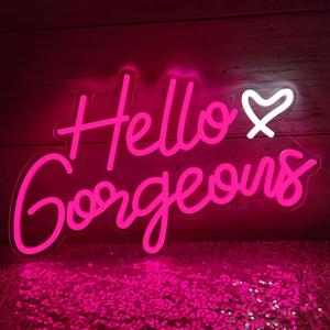 Hello Gorgeous Neon Signs Hello Beautiful Pink LED Neon Lights Dimmable LED Light Sign for Home Wedding Birthday Backdrop Bacelorette Party Decoration, Pink