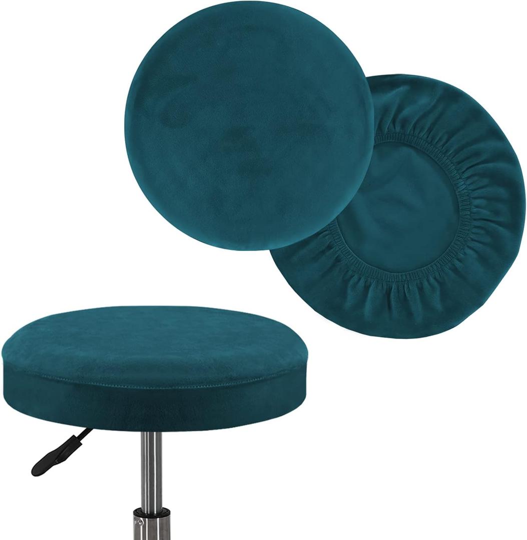Turquoize 2 Pack Bar Stool Covers Round Stool Covers with Elastic Bands Bar Stool Seat Covers Slipcover Washable Stool Cushion Covers Feature Stretch Thick Fabric, Dia 16"-18", X-Large, Deep Teal