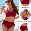 Blooming Jelly Womens High Waisted Bikini Sets Drawstring Tummy Control Swimsuits Crisscross Tie Back Bathing Suit (Red, Large)