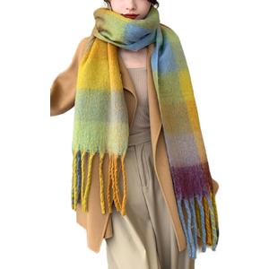 Wander Agio Winter Women Warm Scarf Long Shawl Large Scarves Cold Weather Thick Blanket Scarfs Colorful Plaid (Blue Yellow Coffee 17)