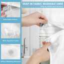 No Hook Boho Shower Curtain with Snap in Fabric Liner Set, Sage Green and White Striped Modern Double Layers Waterproof Fabric with See Through Top Window Open Grommet Bath Curtain 71x74 Inch