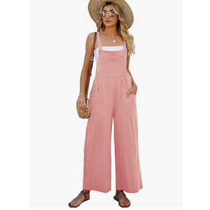 Flygo Womens Cotton Bib Overalls Loose Fit Wide Leg Jumpsuits Casual Rompers with Pockets L