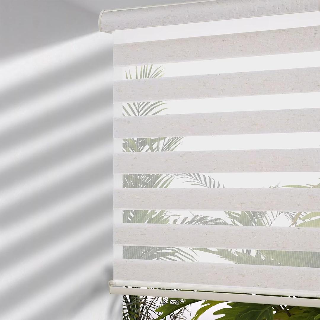 MYshade Cordless Zebra Blinds with Free-Stop Function - Dual Layer Light Filtering & Privacy Sheer Shades for Day and Night - Easy Install Window Shades for Home, Living Room, 45" W x 72" H,Beige