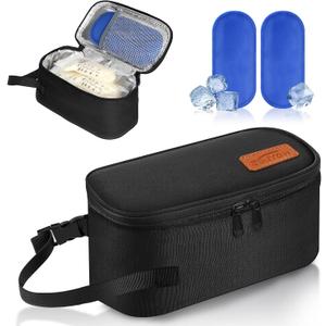Breast Milk Cooler Travel Bag with Ice Packs - Small Portable Insulated Bag for Frozen Breastmilk - TSA Approved, Fits 5-7 Narrow Storage Bags (3-5oz), Fits Inside Diaper Bag (Black)