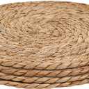 Defined Deco Woven Placemats Set of 4,12" Round Rattan Placemats,Natural Hand-Woven Water Hyacinth Placemats,Farmhouse Weave Place Mats,Rustic Braided Wicker Table Mats for Dining Table,Home,Wedding.