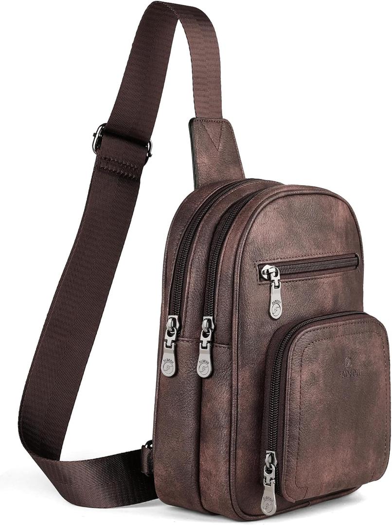 FADEON Sling Bags for Women Crossbody Bags, Designer PU Leather Sling Purse Multi-Pocket Packs with Card Slot Coffee Brown (Small)