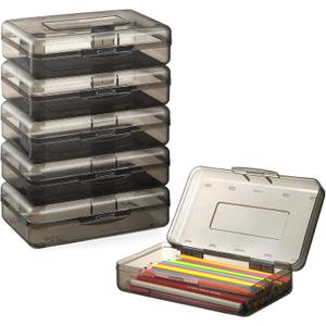 Sooez 6 Pack Pencil Box, Hard Pencil Boxes for School Supplies Bulk, Large Plastic Pencil Case with Lid, Clear Pencil Container, Stackable School Boxes Crayon Boxes Bulk for Kids