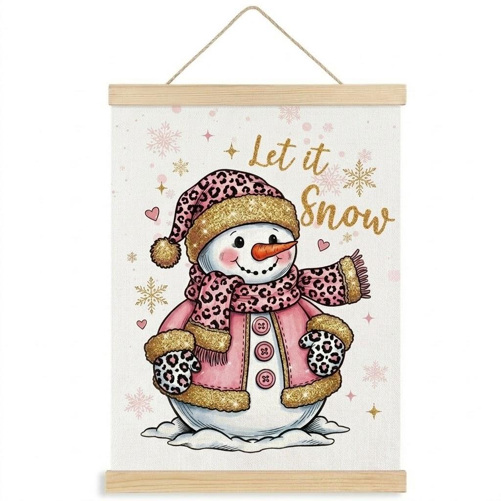 Winter Snowman Canvas Wall Art Poster Hanger Frames, Christmas Decor, Funny Let It Snow Winter Holiday Wall Decor Prints for Home Bedroom Living Room, 12x16 Inch