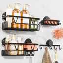 KEGII Shower Caddy Suction Cup, 4 Pack Suction Shower Shelf with Towel Rack No Drilling, Removable Shower Organizer with Hooks & Soap Holder, Space-Saving Bathroom Storage (Black)