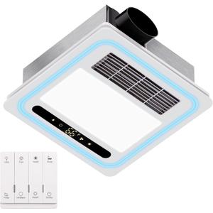 4 in 1 Bathroom Exhaust Fan with Heater, 190 CFM Bathroom Exhaust Fan with Light, 1800W Heating Power, 1.0 Sone Bath Fan with Light, Heating, Ventilation, Remote Control, UL Listed