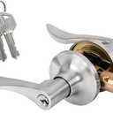 Keyed Entry Door Lever, Door Handle with Lock and Key, Exterior Interior Door Handle for Bedroom, Wave Style Lever Satin Nickel, Reversible for Left/Right