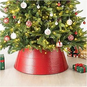 Glitzhome 26" D Black Hammered Metal Tree Collar Tree Base Cover Decorative Christmas Tree Ring for Christmas Decoration