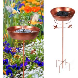 Bird Bath for Outside Solar Powered Fountain Birdbaths Freestanding Metal Bird Baths Feeder Bowl for Outdoor Birdbath Birdfeeder with Stake for Garden Patio Yard Lawn Decor, Bronze