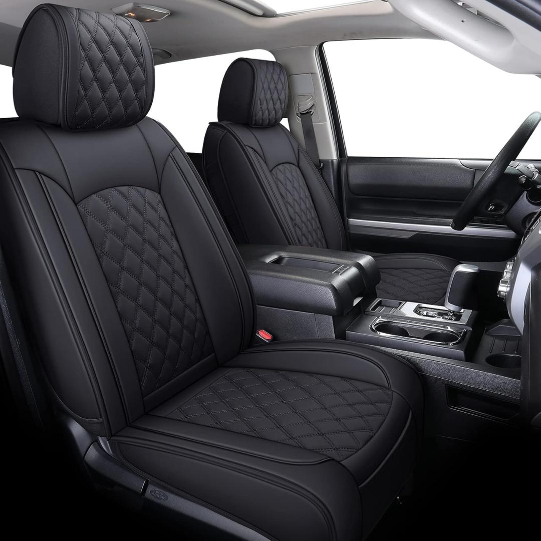 YIERTAI Tundra Seat Covers Compatible with Toyota Tundra 2008-2022 2023 2024 2025 Crewmax Double Cab SR5 Limited Platinum TRD Pro Tundrasine 1794 Edition Waterproof Leather(5 PCS Full Set/Black)