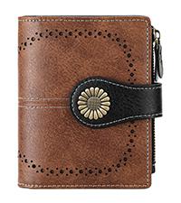 SENDEFN Small Wallets for Women Bifold RFID Blocking Leather Card Holder Compact Wallet with Zipper Coin Pocket Brown