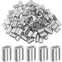 100pcs 1/8 Inch Aluminum Crimping Loop Sleeve for Wire Rope and Cable, Double Hole Type