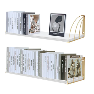 Gold White Shelves Pine Wood 23.5×7.87 Inch Book Shelf for Wall with Elegant Lines,Gold Floating Shelves,Floating Shelves for Wall,White Floating Bookshelf Set of 2.
