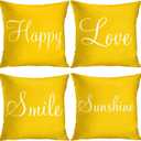 Britimes Yellow Set of 4 Throw Pillow Covers Furry Home Decor Pillow Cases Decorative 18X18 Inches Outdoor Cushion Couch Sofa Cojines Pillowcases Sunshine Happy Love Smile