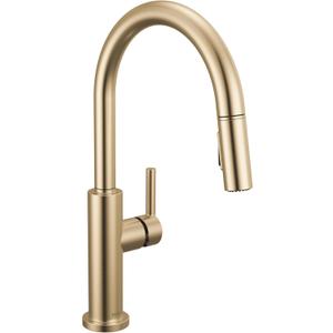Delta Nicoli Brushed Gold Kitchen Faucet with Pull Down Sprayer, Modern Single Hole Kitchen Sink Faucet, Single Handle, Champagne Bronze 19867LF-CZ