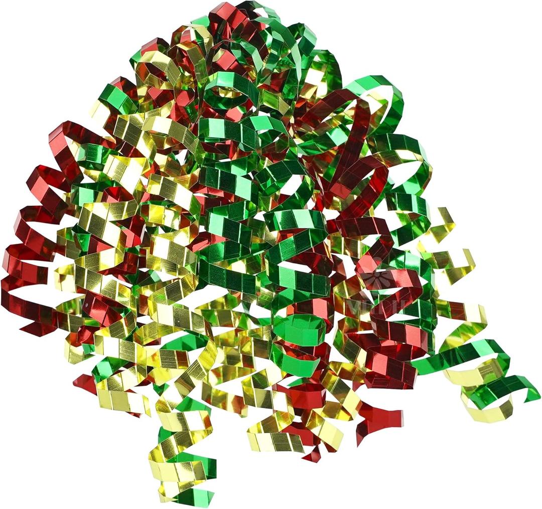 MEEDEE 6 Inch Red, Green and Gold Self-Adhesive Christmas Bows, Crimped Curly Ribbon Gift Bows for Gift Wrapping Paper, Bags, and Boxes  Holiday, Everyday, and All-Occasion Decorations (12 Count)