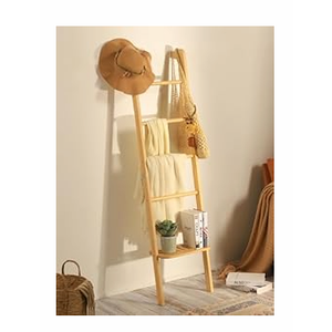 Taozun 66in Rustic Pine Wood Blanket ladder, Wall-leaning Farmhouse Display Towel Rack for Throw Quilt, Ladder Shelf, Blanket Storage for Living Room, Bathroom