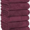 MOONQUEEN 6 Pack Premium Hand Towels - Quick Drying - Microfiber Coral Velvet Highly Absorbent Towels - Multipurpose Use as Hotel, Bathroom, Shower, Spa, Hand Towel 16 x 28 inches (Burgundy)