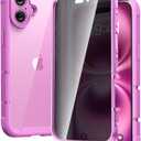 Diaclara Designed for iPhone 16 Plus Case 6.7 Inch,Upgraded [Full Camera Protection] Full Body Rugged Clear Bumper Case with Built-in Privacy Screen Protector for iPhone 16 Plus,Pink