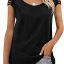 JUSTFASHIONNOW Cold Shoulder Tops for Women Cute Going Out T Shirts Cap Sleeve Tops Summer Crewneck Tees Casual Trendy (Black, M)