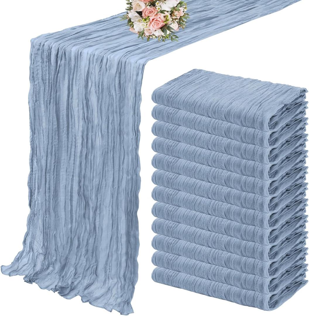 12 Pack Cheesecloth Table Runner 35 x 120 inch Long Boho Cheese Cloth Gauze Table Runners Semi Sheer Table Runner for Wedding Decor, Bridal Shower, Birthday Party (Dusty Blue)