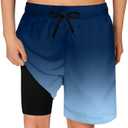 Cozople Boys Swim Trunks Compression Liner Swim Shorts Quick Dry Bathing Suit with Boxer Brief Swimwear 2-20T (7 Years, Gradient Dark Blue)