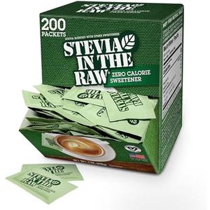 Stevia In The Raw, Plant Based Zero Calorie, No Erythritol, Sugar Substitute, Sugar-Free Sweetener for Coffee, Hot & Cold Drinks, Suitable For Diabetics, Vegan, Gluten-Free, 200 Count Packets (2 Pack), Best by 06/19/28