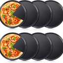 Meanplan 8 Pcs Non Stick Bakeware Pizza Pan Round Pan for Oven Carbon Steel Oven Tray Pie Baking for Home Restaurant Kitchen Baking Supplies, Black(10 Inch)