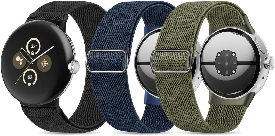 Stretchy Nylon Bands Compatible with Google Pixel Watch 4/3/2/1 Band 41mm - Upgraded Metal Lugs - Adjustable Elastic Breathable Sport Loop Straps for Women Men